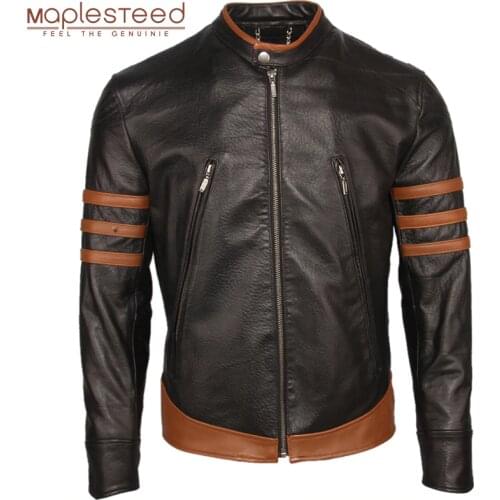 Men Genuine Leather Jacket For Man Bomber Skin Jacket 100% Natural Black Sheepskin & Brown Cowhide Slim Fit Male Skin Coat M305
