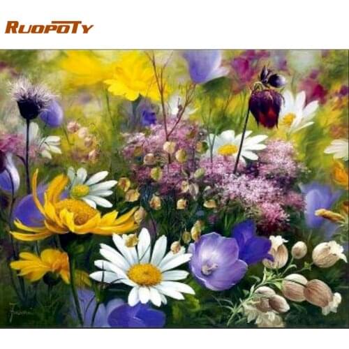 RUOPOTY Paint By Numbers Kits For Adults Children Artwork Acrylic Pigment Flower Painting by numbers coloring Unique Wall Gift
