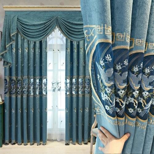 New High-end Embroidered Printed Curtain gorgeous European-style Full Blackout Curtain Gauze Curtains for Living Room Bedroom