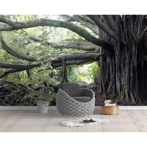 Beibehang Custom wallpaper 3d living room sofa TV background mural European vigorous trees high-definition ancient 3d wallpaper