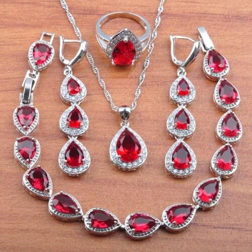 Charming Silver Color Jewelry Set Water Drop Cubic Zirconia For Women Wedding Jewelry Christmas Gift JS0184