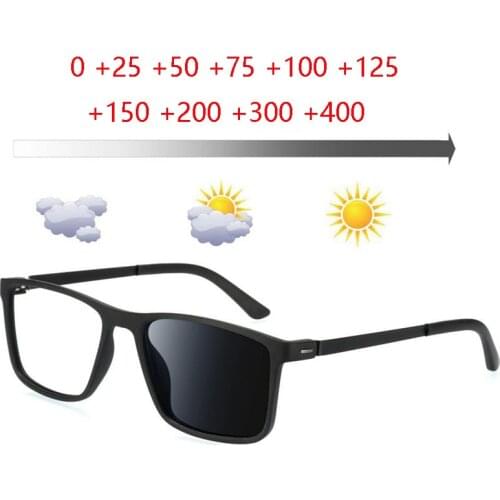 New Design Screwless TR90 Square Farsighted Glasses Women Men Resin Photochromic Reading Glasses 0 +25 +50 +75 +100 To +400