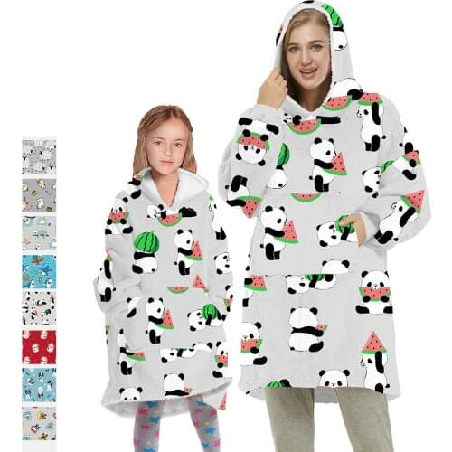 Adults And Children Lamb Wool Hoodies 3D Print Wearable Blanket Winter Homewear Women Men Lamb sweater Parent-child outfit