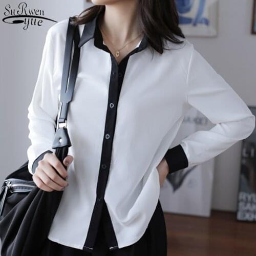 Autumn Professional Long Sleeve Womens Cardigan Lapel Singel Breasted Chiffon Blouse Splice Bottoming Shirts Blusas Mujer 11346
