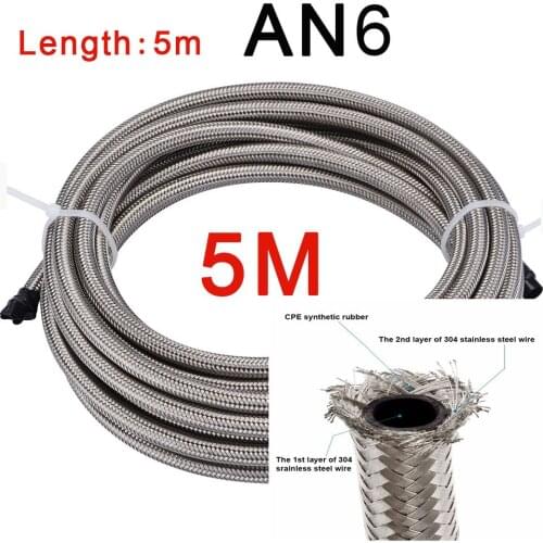 5M Stainless steel Braided Fuel Hose CPE synthetic rubber inner Fuel Pipe Racing Car Turbocharger Coolant Liquid Hose Oil Pipe