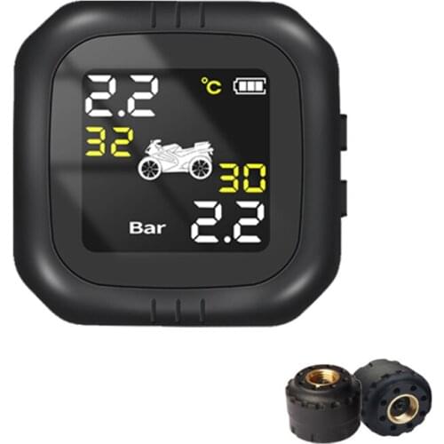 Motorcycle Tire Pressure Monitor Wireless LCD Autocycle TPMS Real Time Pressure Monitoring System with 2 External Sensors