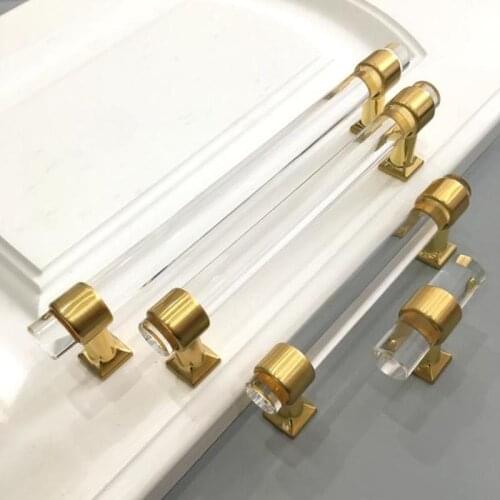 Modern Acrylic Door Pull Knob Drawer Cabinet Cupboard Kitchen Handle Drawer Knobs Hardware Gold Wardrobe Handles Furniture