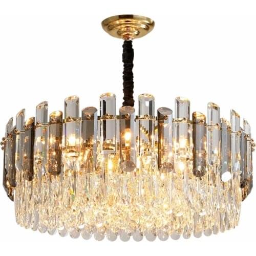 Modern Luxury Living Room Round K9 Led Pendant Lamp Led Hanging Lamp Dinng Room Line Lustre Gray & Clear Crystal Suspend Lamp