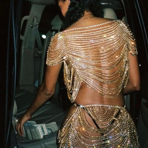 Rhinestone Bling Tassel Bikini Multi-Layer Underwear Chest Shoulder Chain for Women Woman Clothes Sexy Body Jewelry Wholesale