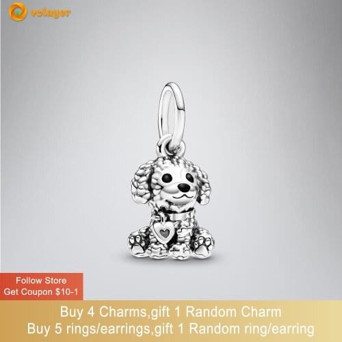 Volayer 925 Sterling Silver Beads Poodle Puppy Dog Dangle Charms fit Original Pandora Bracelets for Women Jewelry Making Gift