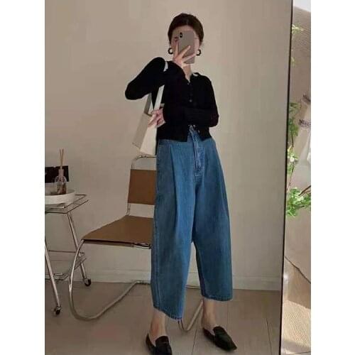 Womens High-Waisted Loose Jeans 2021 Summer New Thin Wide-Leg Pants Korean Style Worn By Grandma Loose Popular