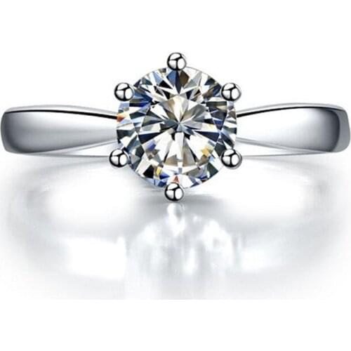 Test Positive 1CT 6.5mm G-H Round Moissanite Engagement Diamond Ring Solid 925 Sterling Silver Ring Wedding Jewelry