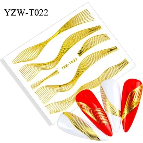 Gold gilding nail art sticker back glue transparent nail foils nacklace wave lines flowers leaves printing 3D nail decal FW089