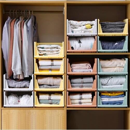 1 Pc Home Wardrobe Closet Clothing Organizer Storage Dorm Room Clothes Organization Layered Shelf Bedroom Cabinet Shelf Rack Box