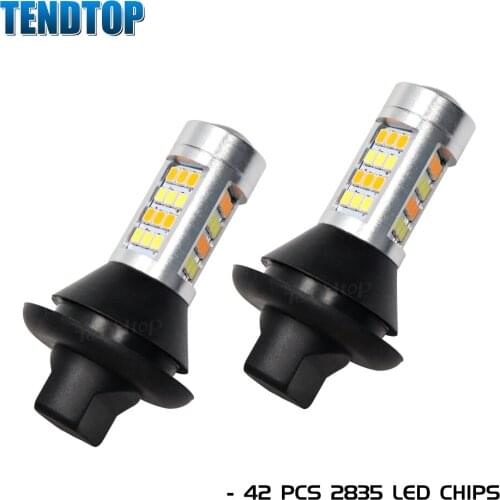 2Pcs 42SMD 156/BA15S/P21W BAU15S/PY21W 7440/T20 12V Canbus Dual Color Turn Signal Light DRL DayTime Running Lamp Car Facelift