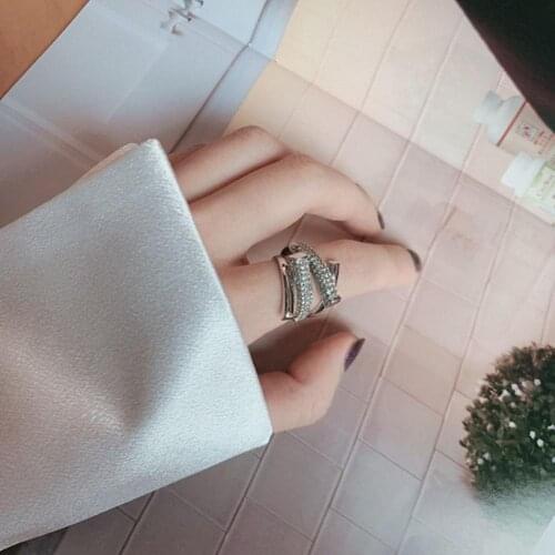 2021 Women Cross Four-layer Alloy Rhinestone Opening Adjustable Ring Women Jewelry Korean Rings for Valentine Day