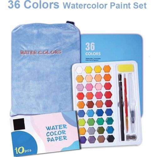 36 Colors Solid Watercolor Paint Set Portable Metal Box With Water Color Brush School Kids Professional Art Supplies