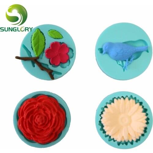 4PCS Fondant Silicone Cake Mold Gumpaste Cookie Candy Mold For Cake Decoration Mold For Baking Butterfly Bird Star Cherry Shaped