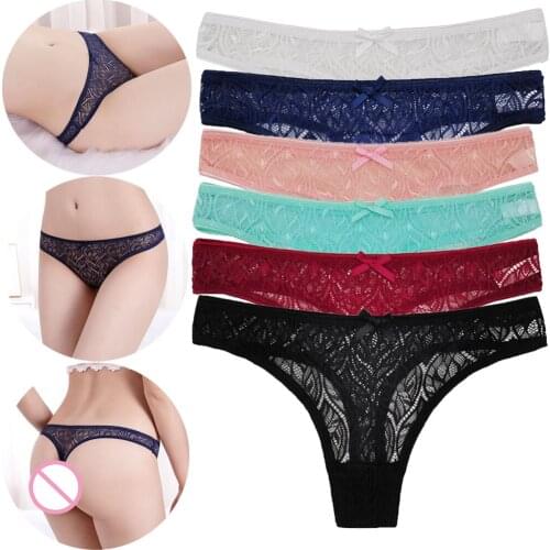 6pcs/lots Sexy Womens Thongs Panties Full Lace Tanga Transparent Underpants G String Hollow Out Low-rise Female Lingerie M-XL