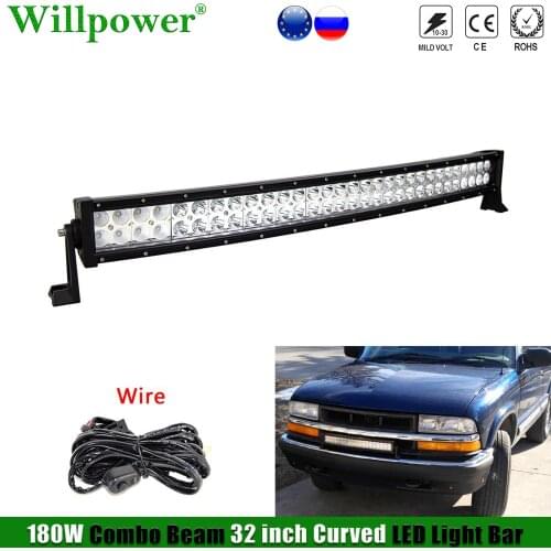 Auto Car Bumper LED Bar 32" 180W Curved Light Bar For Jeep Dodge Off Road Truck 4x4 4WD SUV Pickup Fog Light Flood Spot Driving