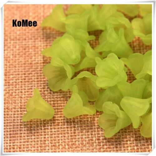 Free Shipping! Wholesale 200pcs/lot Green Lily Flower Frosted Acrylic Spacer Cap Charm Beads 14mmx10mm