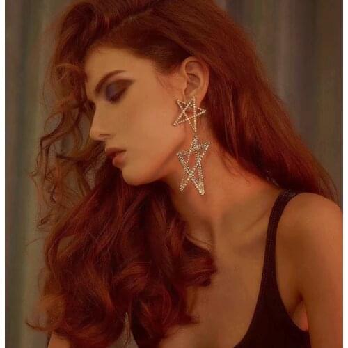 Shiny Rhinestone Alloy Star Pendant Drop Dangle Earings for Women Fashion Jewelry Hot Sale Statement Earrings Accessories