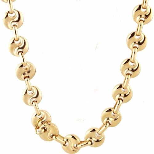 Marina Link Gold Stainless Steel Necklace Mens Boys Chain or Bracelet Special Jewelry Wholesale 12mm Wide