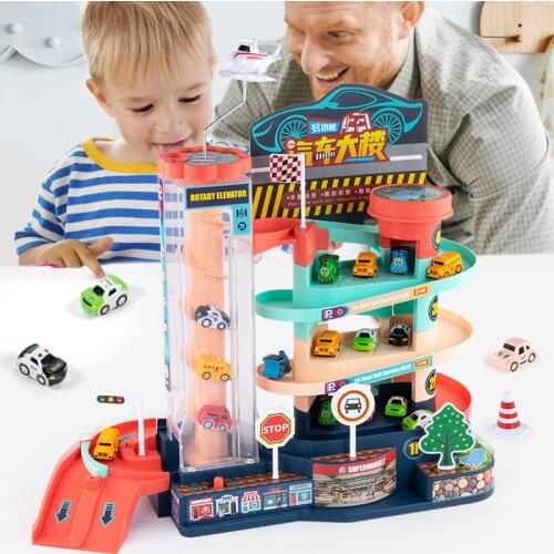 Childrens Car Building Parking Lot Toy Building Electric Car Small Garage Oversized Three-dimensional Puzzle Rail Car Boy Gift