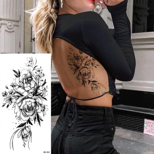 Sketch Sexy Flower Temporary Tattoo Women Body Art Painting Arm Leg Tattoo Sticker Realistic Fake Black Rose Waterproof Tattoo