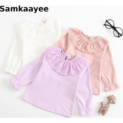 18M-4y Girls T-Shirt Spring Autumn Baby Kids Tees Long Sleeve Tops Children Clothing Cotton Peter Pan Collar Princess Clothes 25