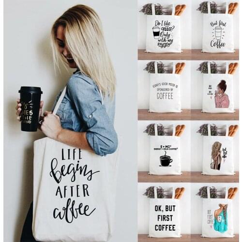Canvas Shopping Bag Reusable Eco FriendlyTote Bag Coffee First Mom Life Shopper Book Bags Teacher Student Shoulder Bag Compra