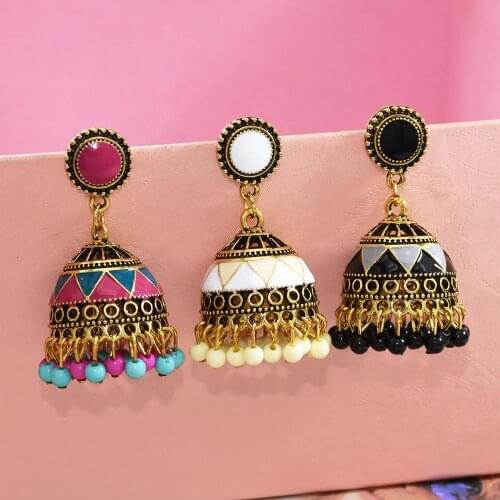 Vintage Ethnic Gypsy Indian palace bell Earrings For Women Boho Jewelry Ladies Retro Round Bell Tassel Hollow Jhumka Earrings