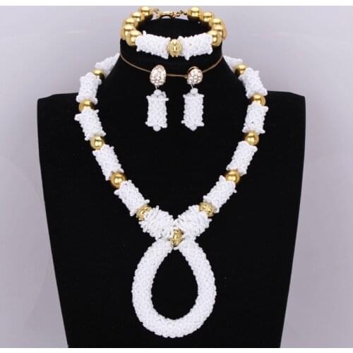 Dudo White African Beads Jewelry Set With Gold Divider Criss Cross Dubai Necklace Set 2020 Fashion Original Design Free Shipping