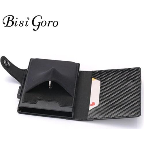 BISI GORO 2019 New Card Holder Carbon Fiber PU Leather Coin Wallet RFID Blocking Men and Women Card Case Travel Drop-shipping