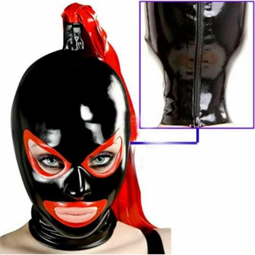 Latex Hood with Red Latex Wig Open Eyes and Mouth Rubber Mask Cosplay Club Wear sex toys for couples chastity harness