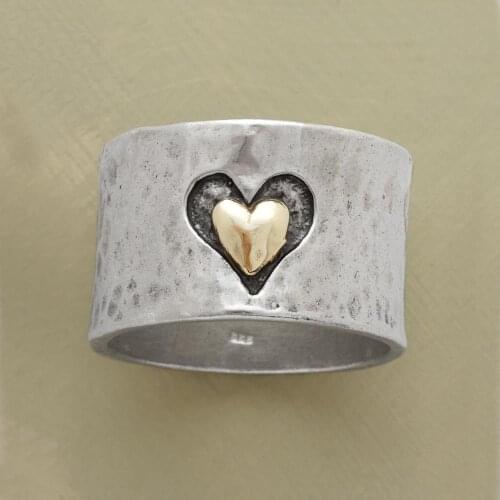 Fashion Simple Love Heart Rings for Women Girl Gold-plated Silver-plated Two Tone Color Vintage Rings Party Jewelry