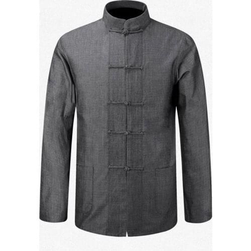 New Male Cotton Shirt Traditional Chinese Men Coat Clothing Kung Fu Tai Chi Uniform Autumn Spring Long Sleeve Jacket for Man