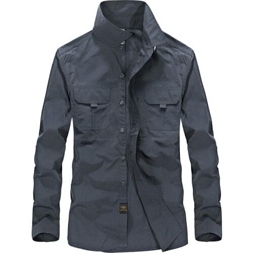 Men Outdoor Shirts Hiking Walking Fishing Riding Military Shirt Breathable Quick-drying Blouse Long Sleeve Cargo Working Clothes