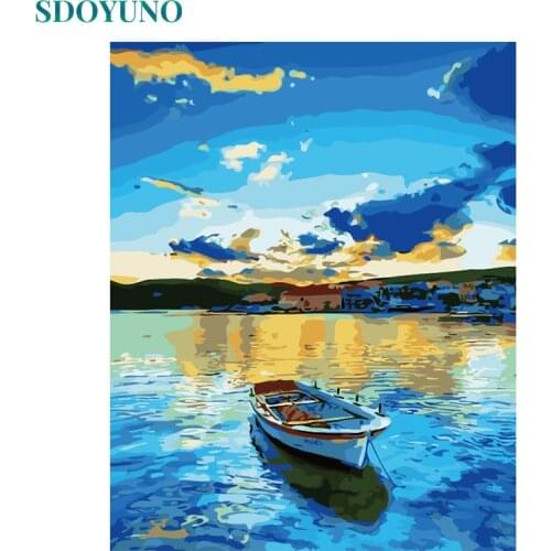 SDOYUNO Frame DIY Painting By Numbers Lake Boat Landscape Acrylic Paint On Canvas Hand Painted Home Wall Art Picture 40x50cm