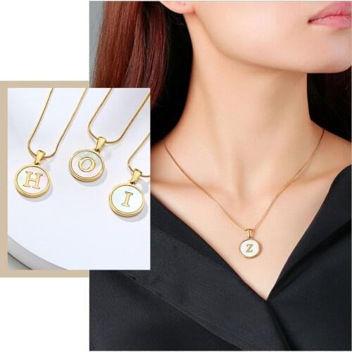 Women Initial Necklace Gold Color Letter Script Name Stainless Steel Pendant Gifts for Her from Alphabet 26 A-Z with Snake Chain