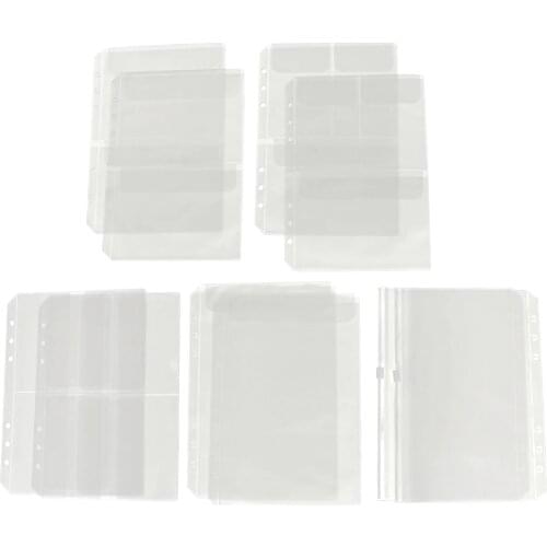 10 Pack A5 Binder Pocket with 6 Holes Binder Sleeves PVC Document Filling Bags Binder Folders - Fit for 6 Rings Notebook