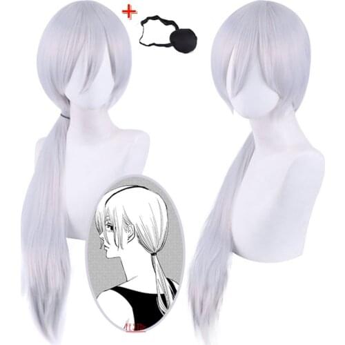 Anime Chainsaw Man Quanxi Cosplay Silver Long Wig Eyes Patch Heat-resistant Fiber Hair + Free Wig Cap Halloween Party Role Play