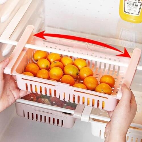 1PC Adjustable Stretchable Fridge Organizer Drawer Basket Refrigerator Pull-out Drawers Fresh Spacer Layer Storage Rack Tool