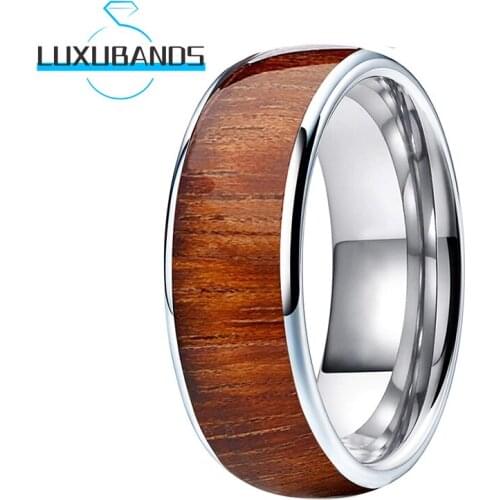 Tungsten Wedding Rings For Mens Womens Koa Wood Inlay Engagement Bands 8MM Polished Finished Comfort Fit