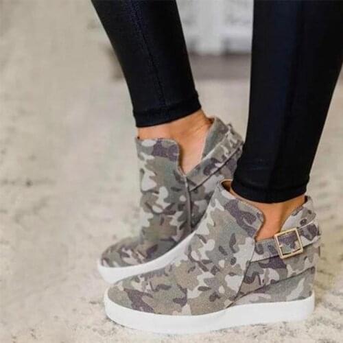 Autumn Canvas Buckle Strap Ladies Shoes 2020 Womens Shoes Camouflage Sewing Increase Bottom Casual Walking Shoes for Females
