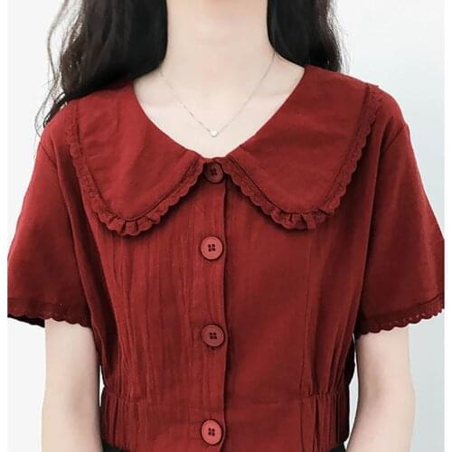 Women Spring Summer Style Blouses Shirts Lady Casual Short Sleeve Peter Pan Collar Blusas Tops ZZ0720