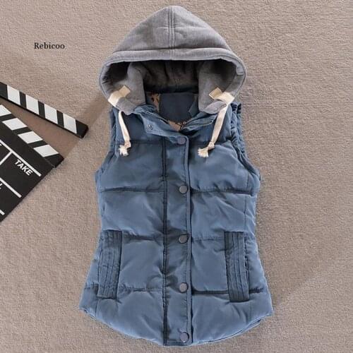 Women Plus Size Cotton Vest Hooded Winter Sleeveless Coat Ladies Feminino Casual Pocket Waistcoat Female Jacket