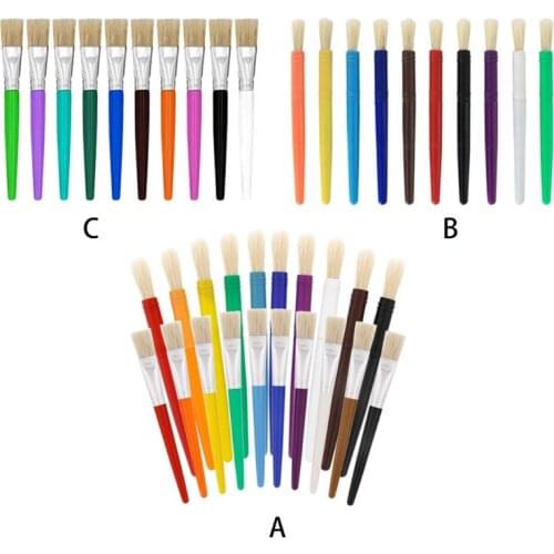 10/20pcs Paint Bristle Brush for Children Oil Watercolor Painting Plastic Handle PXPA