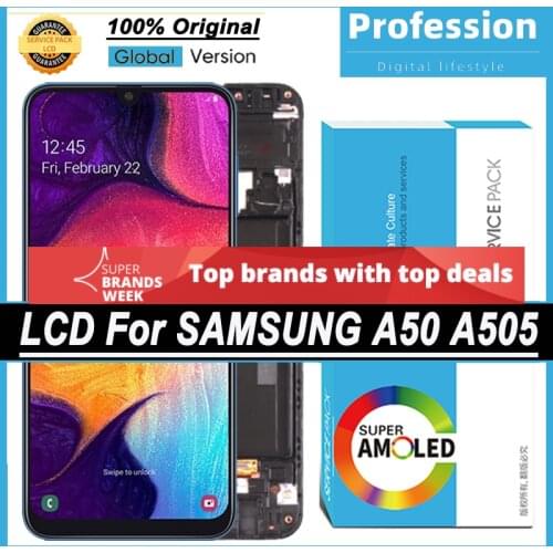 100% Original 6.4'' AMOLED Display for Samsung Galaxy A50 2019 A505F/DS A505F A505FD A505A Full LCD Touch Screen + Service Pack