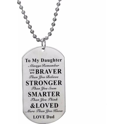 12PC/Lot Charm Fathers Dad Love Daughter Necklace Inspirational Gift For Women Family Jewelry Stainless Steel Dog Tag Pendant